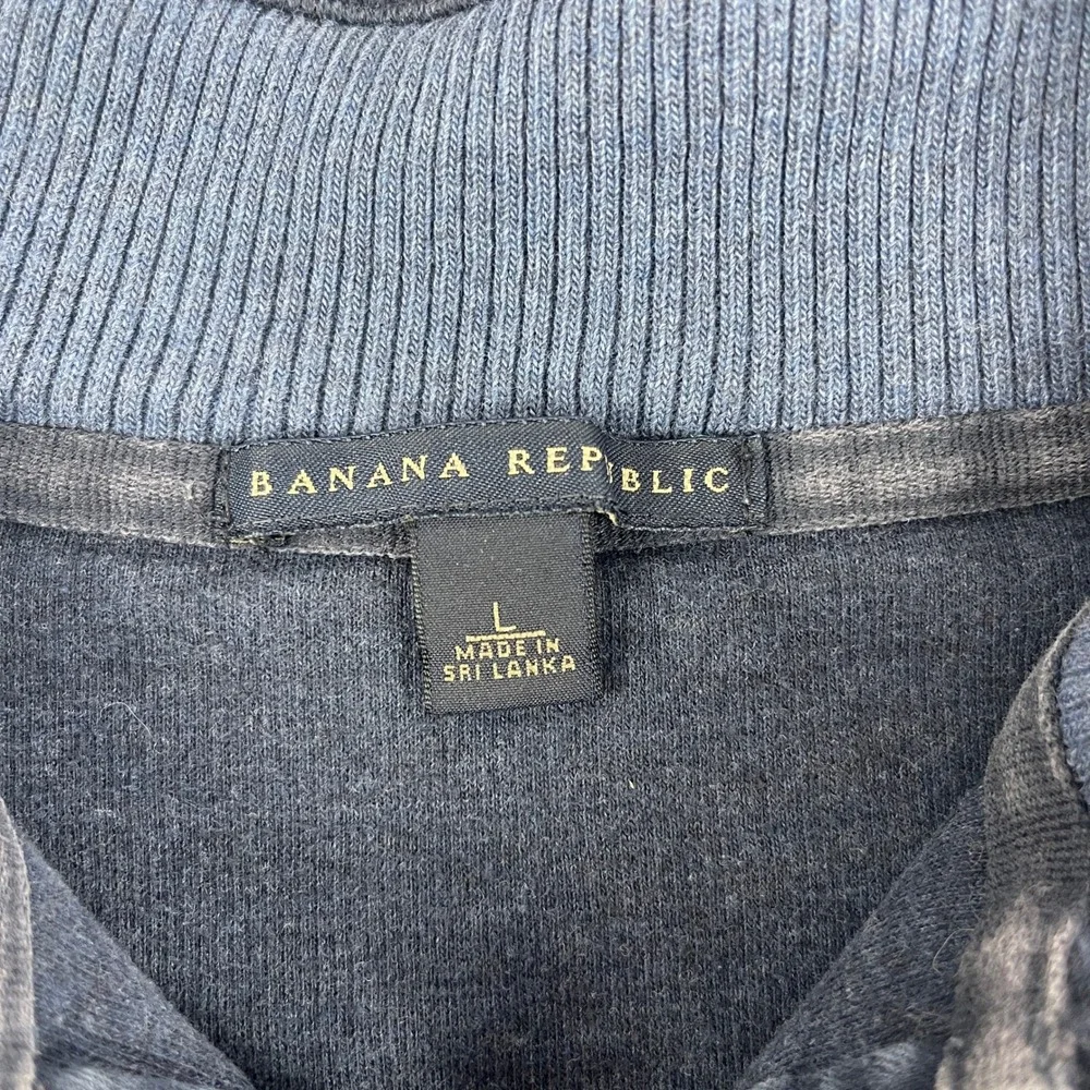 Banana Republic Mens L Navy Blue‎ Quarter Zip Pullover Cotton Ribbed Mock Neck